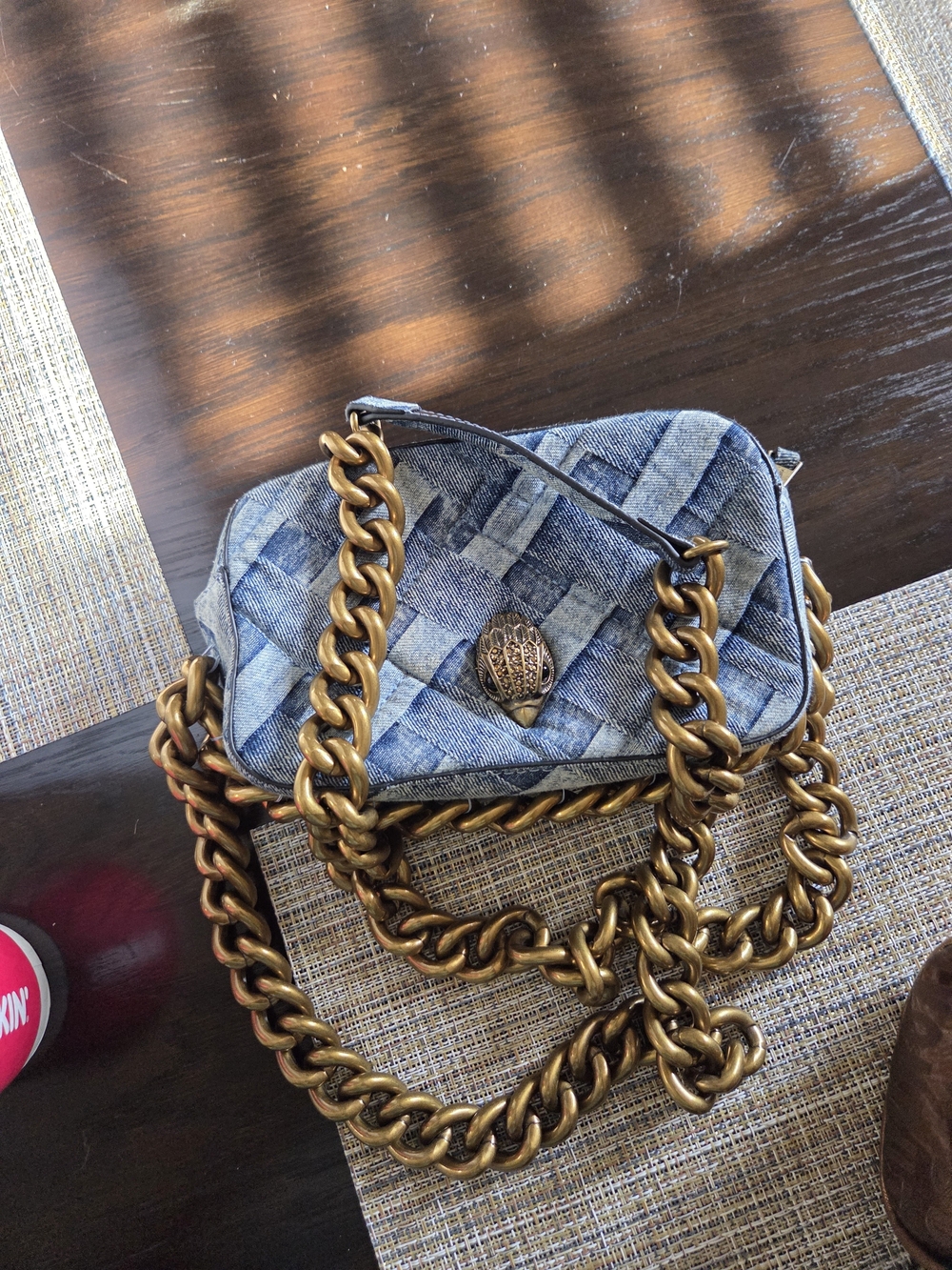 Kurt Geiger quilted  Denim Crossbody Bag with Antique Gold Chain